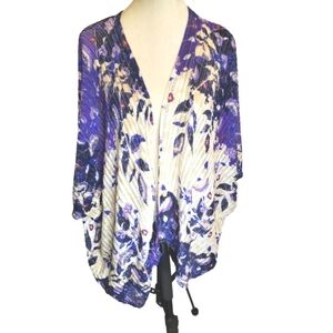 Chico's Wheat Floral Open KIMONO sz Large/XL